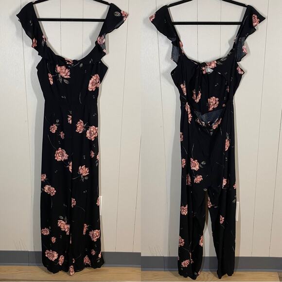Amuse Society Sweet November Black Floral Print Tie Back Jumpsuit Size Small - Picture 3 of 12